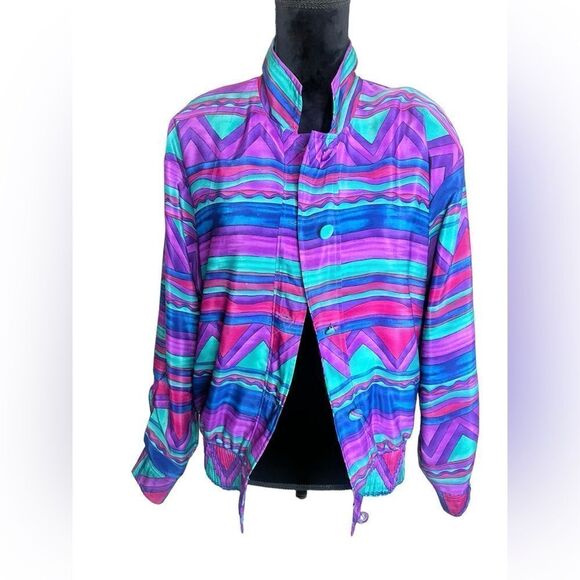 VINTAGE GREGOR GEOMETRIC 80s/90s WINDBREAKER JACKET SIZE SMALL UNISEX - Picture 5 of 12